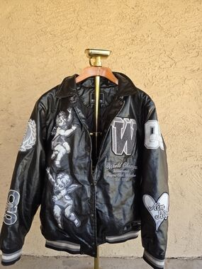 Rebel Minds Black Graphic Bomber Jacket - World Champs Design